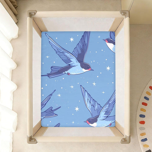Bseiialft 52 28 Swallows Stars Blue Crib Sheets for Boys Girls Soft and Breathable Cotton Baby Sheets for Standard Crib