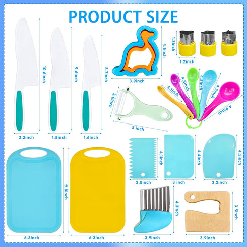 OLRMA 20PCS Set Sets 3 4 5 6 7 8 9 10 Kids Knife for Real Cooking, Child-Friendly Plastic Toddler Kitchen Tools