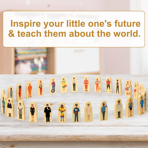 30 Pcs Wooden Community Helpers Toys – Small Professionals Wooden Character Set for Classroom Open Ended STEM Games