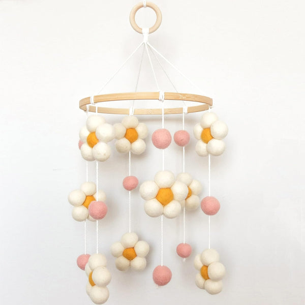 Goukurlsma Daisy Mobile for Crib Boho Baby Crib Mobile for Girls Pink Felt