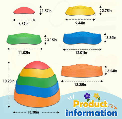 voopark 5 Pack 3-6, Stepping Stones for Kids - Non-Slip Balance Stepping Stones, Sensory Outdoor Toys for Toddlers Age