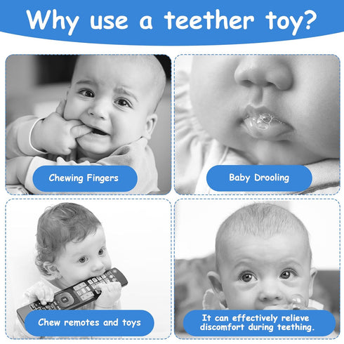 Aolso 0-6 Baby Teether Toys, Silicone Baby Teething Toys Phone Shape with Pacifier Clip, Soft Teething Toys