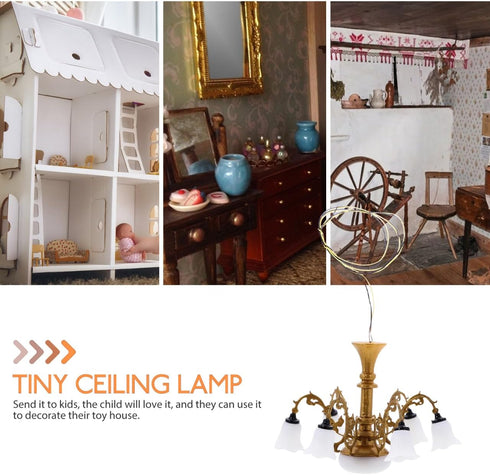 1/12 Angoily Miniature Chandelier Light Scale Dollhouse Ceiling Lamp Mini Lamp Decoration for Dollhouse Accessories