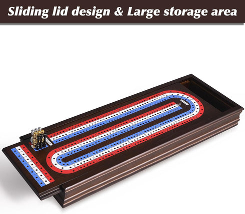 16'' Set 3-Track 2 9 VAMSLOVE Cribbage Board Game Wooden Scoreboard with Large Slots for Storing Playing Cards
