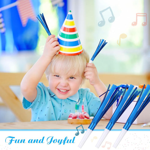 LCPQMZGH 48 Pcs Noise Makers Glitter Metallic Fringed Noise Makers Horns for Baby Shower, Kids Birthday, New Year Party