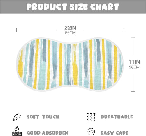 decor gift 4 Pack 22x11in Cotton Muslin Burp Cloths Easy Care Gray Blue and Pale Yellow Stripe Pattern Baby spit up