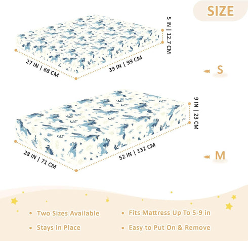 miaozhen 1 Pack 52x28 Cotton Crib Sheets for Baby Boys Girls Comfy Breathable Naughty Ocean Pony Ivory Crib Mattress