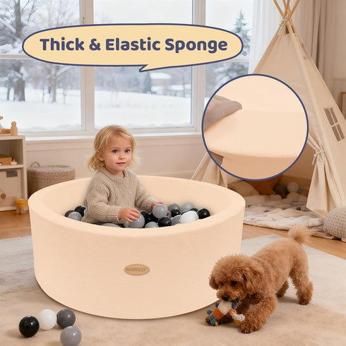 35.4" HARBOLLE Soft Fleece Ball Pit & Playpen for Toddlers & Babies, Indoor/Outdoor Kids Foam Play Center, for Boys