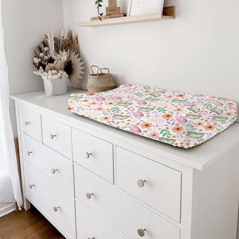 Colorful Flowers Leaves Butterflies Changing Pad Covers for Boy Girl, 32''x16'' Spring Boho Floral Unisex Fitted Mats