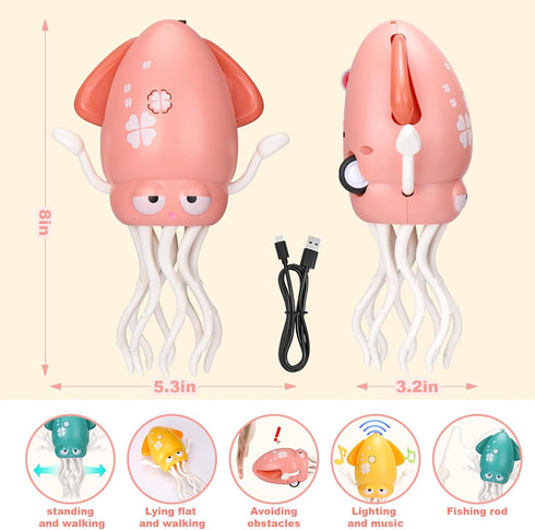 Tummy Palksky Dancing Squid Baby Toy in Time,Magic Electric Octopus Automatic Obstacle Avoidance Toy with Light