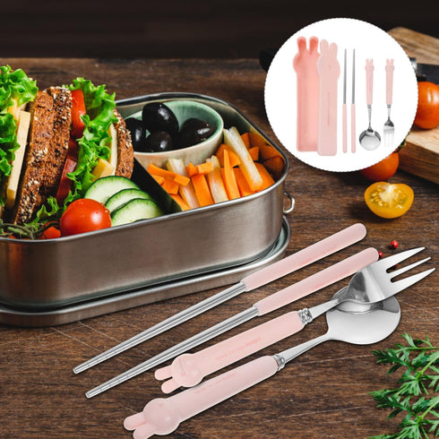 TOPPERFUN 4 Set PCS Travel Utensils with Case, Portable Stainless Steel Reusable Cutlery for Lunch Box, Includes Spoon