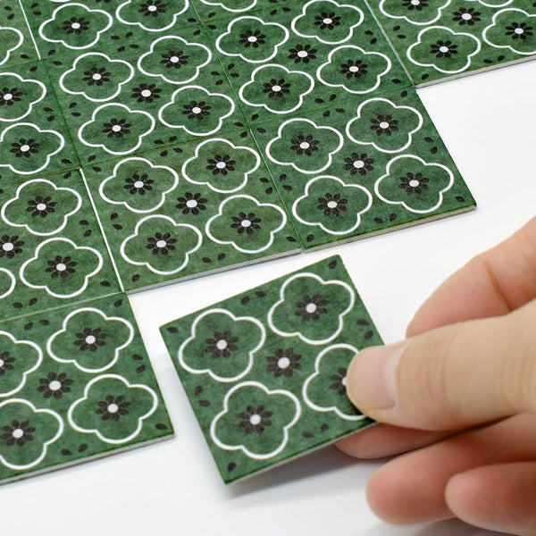 iLAND Dollhouse Flooring - 1/12 scale, 1/6 scale, 30pcs Double-Sided Dollhouse Floor Tiles, French Green Floral