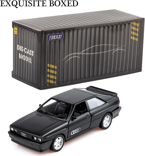 1/36 Scale 1980 Audi Sport Quattro Toy Car, Pull Back Diecast Model Cars, Gifts for Boys and Girls (Matte Black)