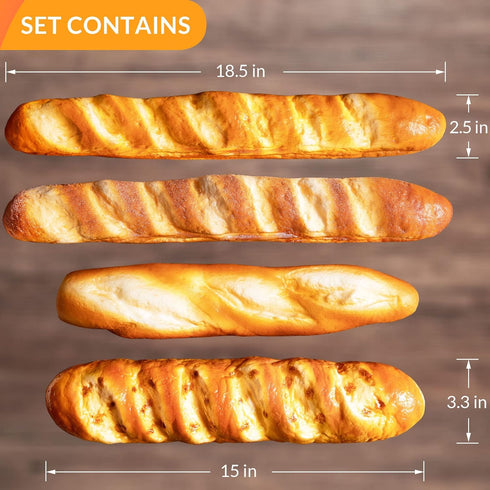 Joeabor 4pcs Set, Artificial Bread Realistic Fake Food for Display, Fake Bread for Decoration, Faux Baguette Food Props