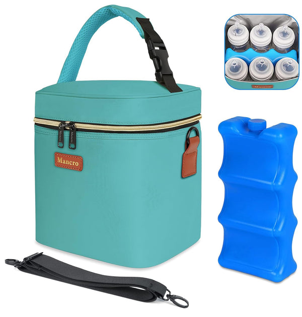 Breastmilk Cooler Bag with Ice Pack, Mancro Insulated Baby Bottle Tote Bag