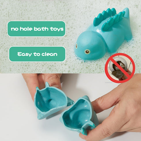 9 Pack 2-4 AMCHSURI Mold Free Bath Toys, Dinosaur |Cute, Not Hold Water Design | Soft, Squeezable & Float on Water |