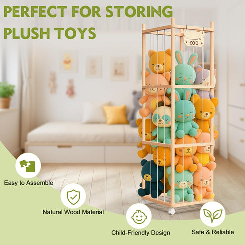 May Eileen 53.54" 15.74" 15.74" Stuffed Animal Storage & Organizer, Wooden Stuffed Animal Holder, Plushies Storage