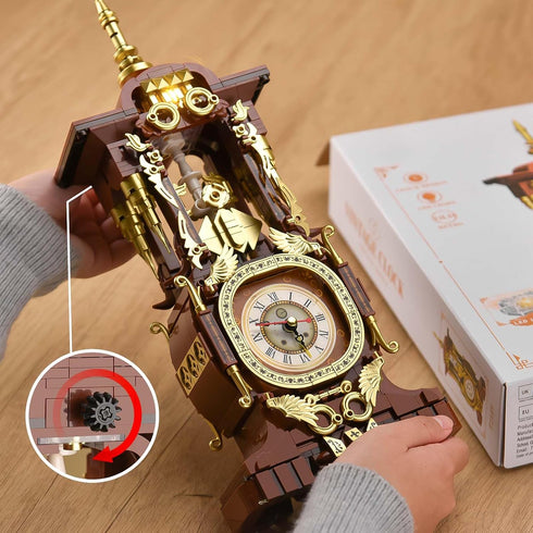 ONITUOFO Set 8+(879PCS) Retro Clock Building for Adults, Vintage Pendulum Model with Rotating Gears, Mechanical
