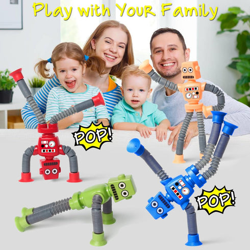 4 Pcs Shape Changing Robot Toy, Telescopic Pop Tubes Sensory Toys for Kids with Autism, ADHD, Fidget Toys for 3-9 Year
