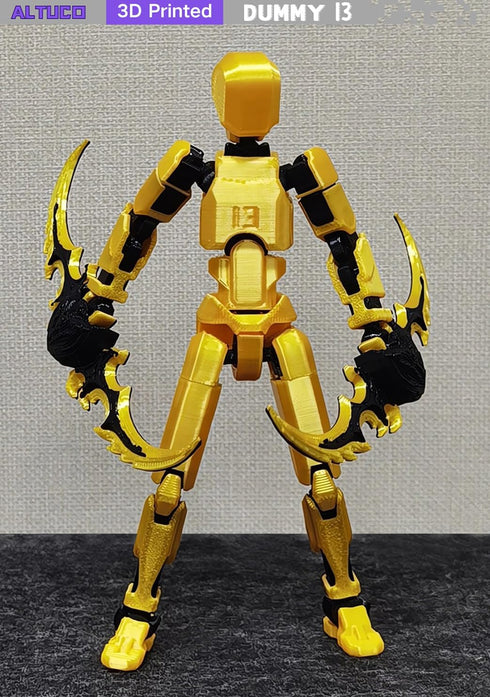 Pre Assembled Gold T13 Action Figure with Multiple Accessories, 3D Printed Multi-Jointed Titan 13 Decorative Toy