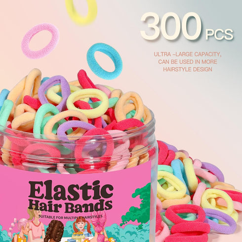 YGDZ Baby Hair Ties, 300pcs Elastic Toddler Hair Ties for Little Girls, Soft Ponytail Holders, Multicolor