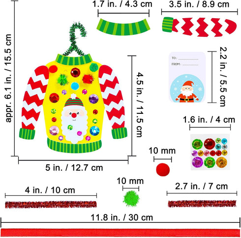 24 Sets Winlyn Christmas Craft Kits Winter Crafts DIY Ugly Sweater Ornaments Decorations Festive Foam Stickers
