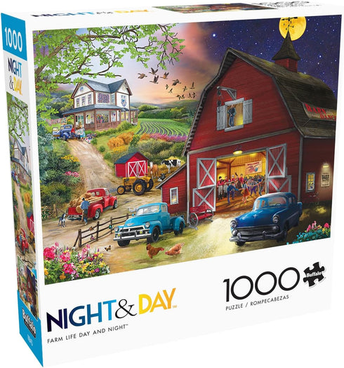 1000 Piece Jigsaw Puzzle for Adults - Farm Life Day and Night by Buffalo Games - Bigelow Illustrations - 26.75 x 19.75