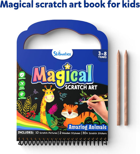 Skillmatics Magical Scratch Art Book for Kids - Animals, DIY Activity & Stickers, Gifts for Toddlers, Ages 3-8