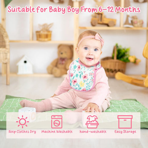 7Pcs Cotton Waterproof Baby Bibs - Hook Loop Closure, Keepsake Gift for Newborns, Drooling, Feeding, Eating