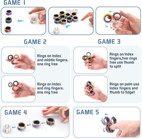 12Pcs 8-12,Fidget Magnetic Adults Fidget Toys Rings,Stocking Stuffers for Kids Spinner Rings for Anxiety Relief Therapy