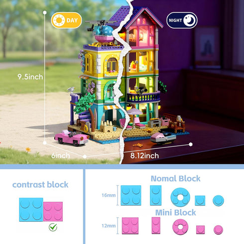 ONIMISC Set 8-12, 1346PCS 8-14 Beach House Building with Light, NO Compatible with Lego Friend House for Girls Age Mini