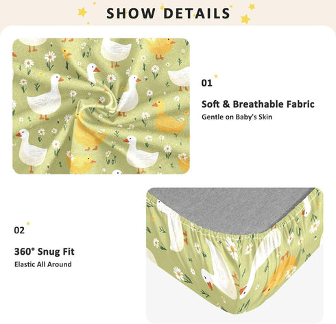 miaozhen 1 Pack 52x28 Cotton Baby Crib Sheets Soft Comfy Cute Cartoon Garden Gooses Green Crib Mattress Sheet