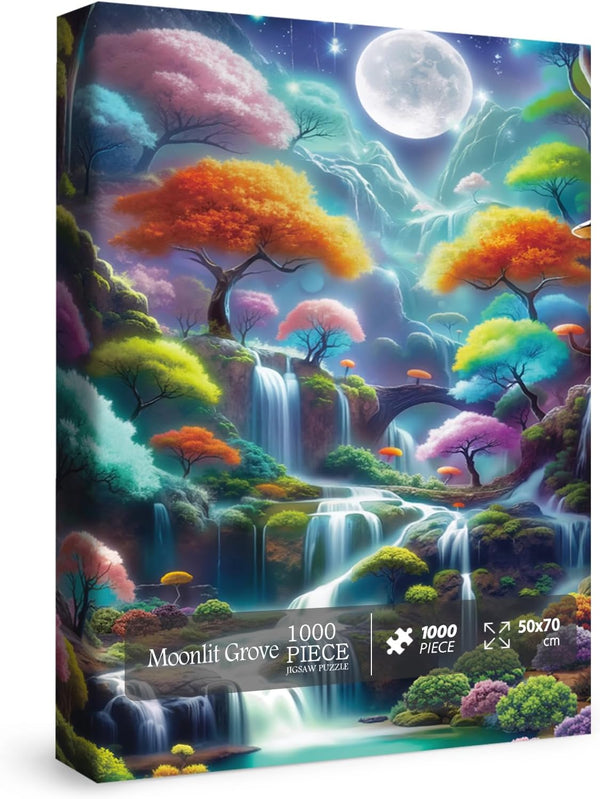 BBOLDIN Magic Forest Landscape Puzzles for Adults 1000 Pieces, Nature Waterfall Moon Jigsaw