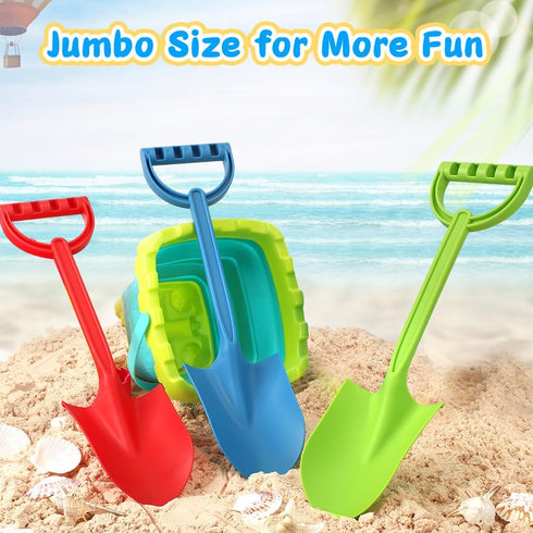 Heavy Duty 16" Thick Beach Sand Toy Shovels, Jumbo Scooping Spade Toys Kit for Kids Adults (Green Blue Red)