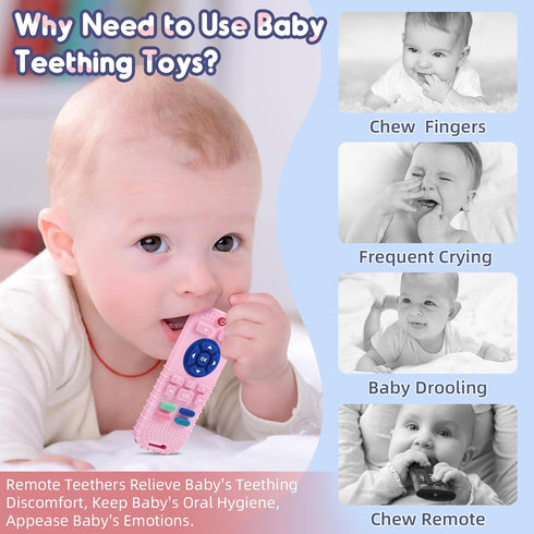 3 6 9 12 Baby Teething Relief Sensory Chew Toys for Months, Silicone Infant Teether Remote Control Bath Toy for Newborn