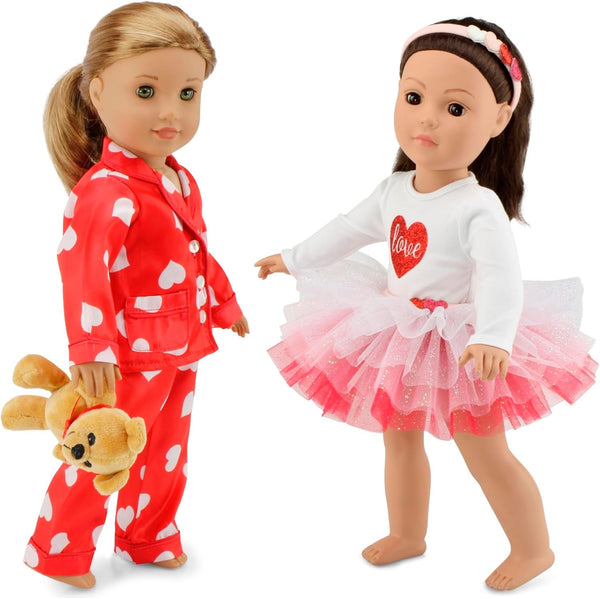 Emily Rose 18" Doll Valentine Holiday Bundle - 6-Piece Red Hearts Tutu