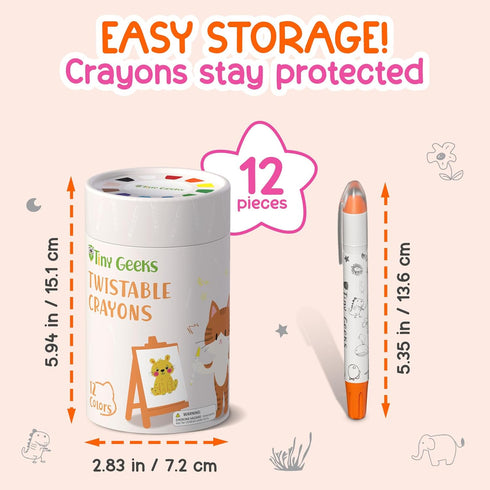 12 3-8 TinyGeeks Twistable Crayons - Non Toxic, Washable Crayons for Toddlers, Kids Ages - Easy To Hold - Perfect