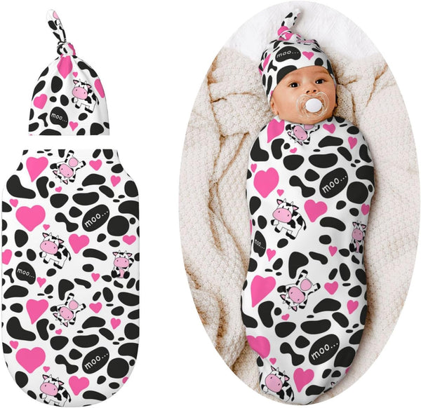 Cow Print Swaddle Blankets, Newborn Receiving Blanket, Baby Swaddle Wrap, Soft Sleeping Sack for Baby Girls Boys