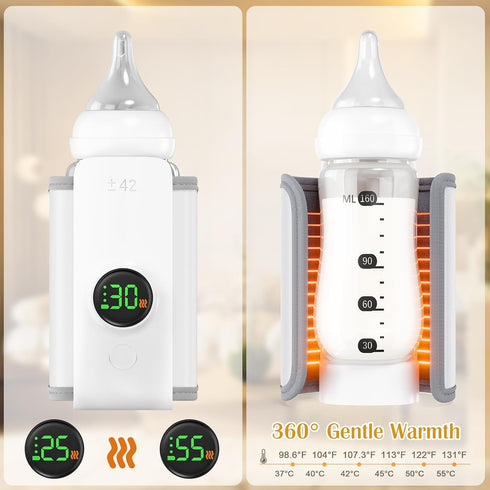 Generic 6-Speed Control(37C 55C 98F 131F), 6000mAh 360 Portable Bottle Warmer with Live Display, Temp to / to Battery