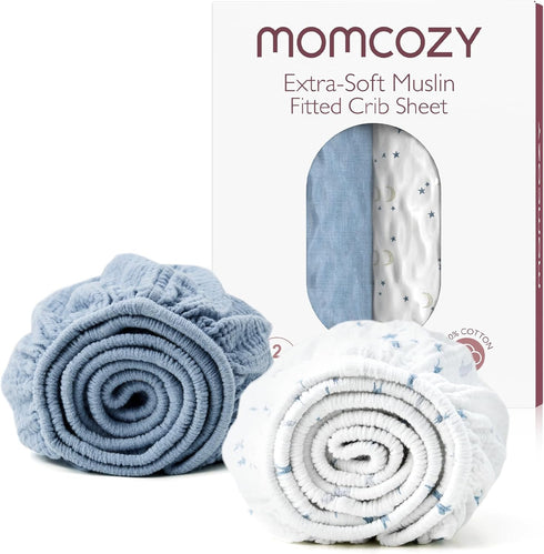 Momcozy Muslin Mini Crib Sheets Fitted - 38''x26'' Pack and Play Sheets
