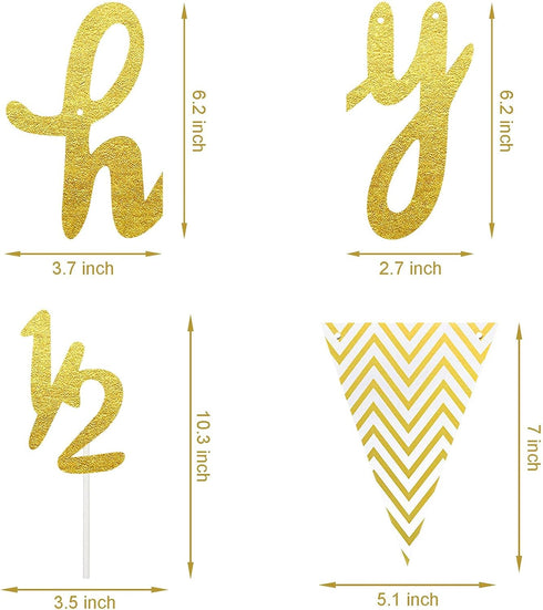 Boao Pre-Strung Half Birthday Decorations Set - 6 Months Happy 1/2 Birthday Banner, Gold Cake Topper, Triangle Flag
