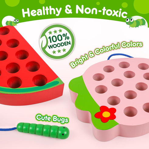 Wooden Lacing Toys for Toddlers 3-5, Plane Activities Car Travel Toys, Montessori Educational Learning Threading Toys