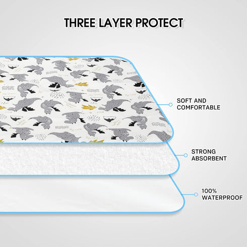 Baby Diaper Changing Pad, 21 5/8" x 31.5" Waterproof Liners, Reusable Soft Portable Changing Mat (Grey Dinosaur, 1PCS)