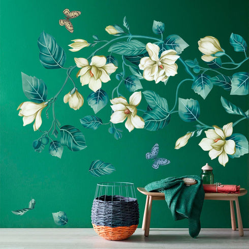 Amaonm Removable DIY 3D White Floral Leaf Art Decor, Blue Flower Vine Wall Sticker for Kids Room, 4 Sheets 12"x18"