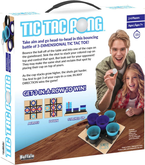 Buffalo Games Tic Tac Pong, Indoor/Outdoor Dexterity Game, Competitive Tic Tac Toe for Family Game Night
