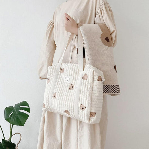 SONARIN Mommy Embroidery Diaper Bag Tote,Stylish Large Capacity Nappy Changing Bag Portable Travel Bag with Stroller