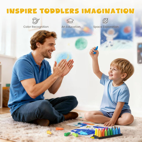24 JUPITEARTH Colors Crayons for Toddlers, Non-Toxic Washable Rocket Crayons, Easy-to-Hold Coloring Gifts & Mess-Free