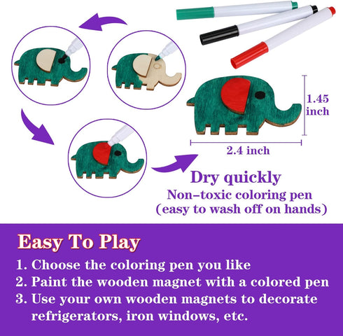 Worgree DIY Wooden Magnets, 36 pcs Art Craft Supplies Painting Kit for Kids Party Favors for Ages 4-12 Birthday Easter