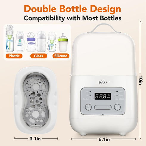 24H Bear Bottle Warmer, Baby Double Bottles Heater Breastmilk Food Warmer for New Born Twins, with Temp Control Water