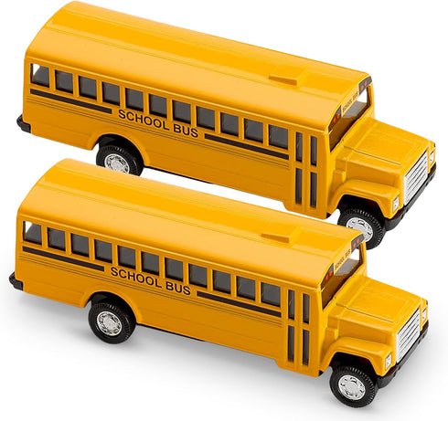 Pullback Diecast School Buses - 2 Pack Yellow Metal Toys with Write-On Surfaces - Perfect Gifts for Kids